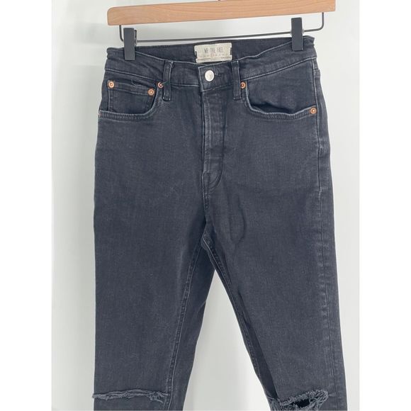 Free People Jeans Skinny Women Size 27 Black Raw Hem Distressed High Rise - Picture 2 of 13
